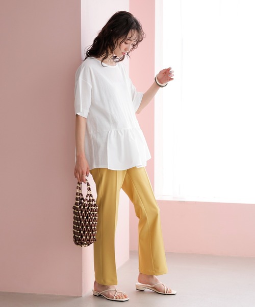 裾異素材切替アシメカットソー