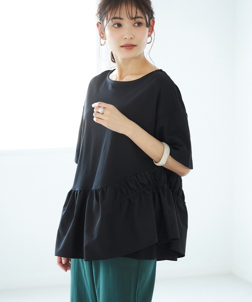 裾異素材切替アシメカットソー