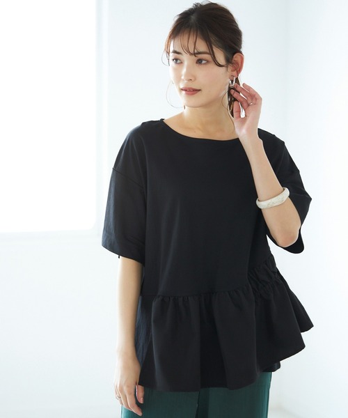 裾異素材切替アシメカットソー