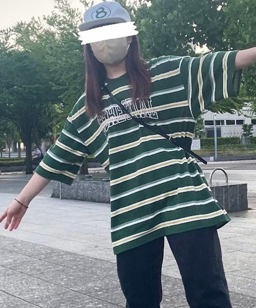 ８(eight)（エイト）の「レトロボーダーアーチロゴＴシャツ（Tシャツ/カットソー・メンズ・サックスブルー系/グリーン系その他2/ライトグレー系/グリーン系その他・MEDIUM/LARGE）」の4枚目の写真