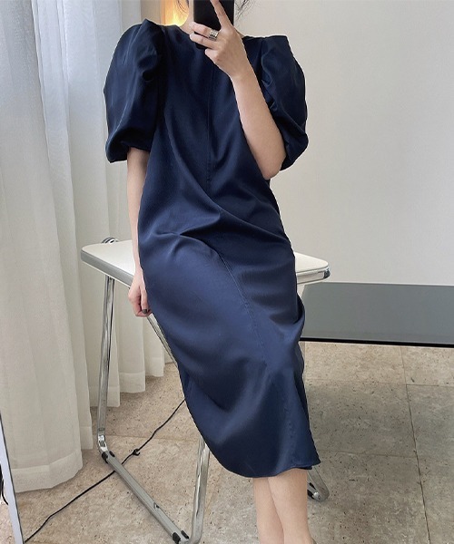 chuclla（チュクラ）の「【chuclla】【2022/SS】Color puff sleeve midi dress chw22s117（ワンピース・レディース・ネイビー/イエロー・S/M）」の18枚目の写真