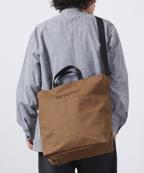 anello(アネロ)の「anello GRANDE 2WAYキャンバスショルダーBAG(ショルダーバッグ・メンズ・ベージュ/グレイッシュブルー/アイボリー/レッド/ブラック/カーキオリーブ・FREE)」の5枚目の写真
