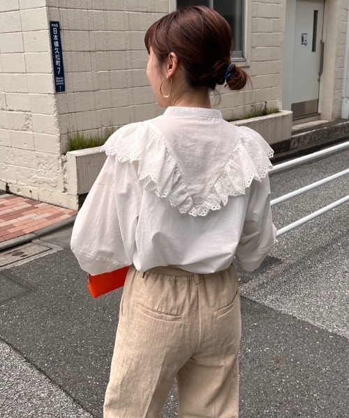 Doux archives（ドゥアルシーヴ）の「［ｗｅｂ限定］ラッフルレース袖タックバルーンブラウス（シャツ/ブラウス・レディース・オフホワイト/ピンク/ブラック/イエロー・FREE）」の20枚目の写真