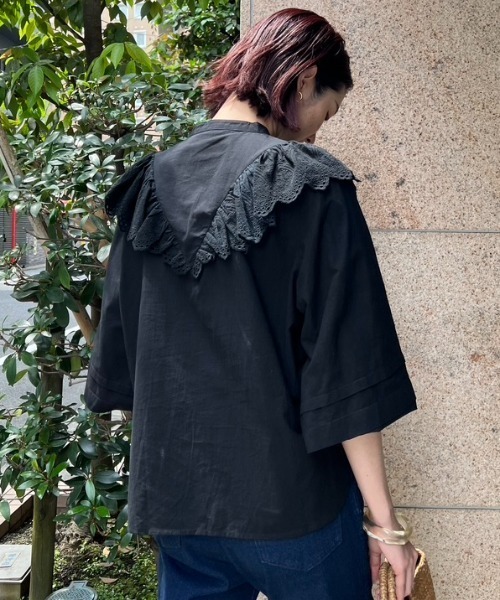 Doux archives（ドゥアルシーヴ）の「［ｗｅｂ限定］ラッフルレース袖タックバルーンブラウス（シャツ/ブラウス・レディース・オフホワイト/ピンク/ブラック/イエロー・FREE）」の11枚目の写真