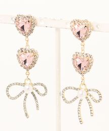ドロップリボンビジューピアス