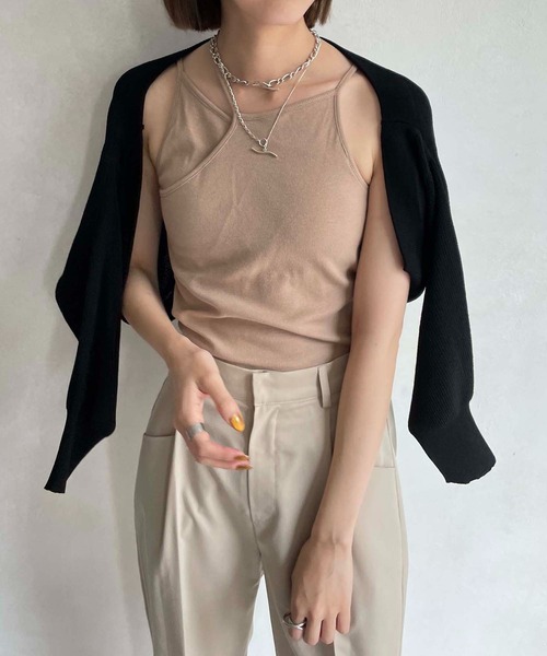 CAPRICIEUX LE'MAGE（カプリシューレマージュ）の「レイヤードアシメキャミ（キャミソール・レディース・ホワイト/ブラック/ベージュ・FREE）」の4枚目の写真