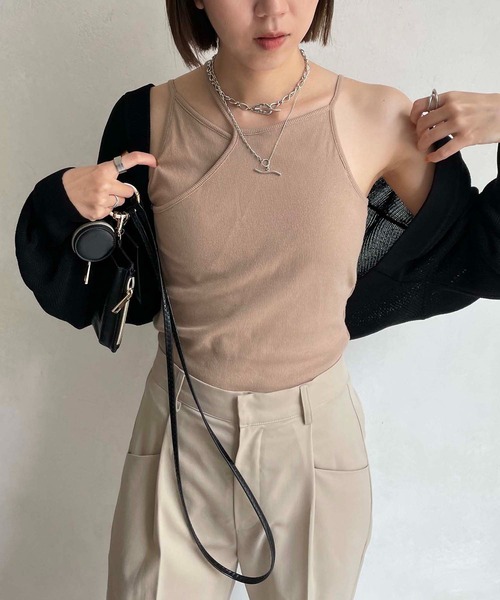 CAPRICIEUX LE'MAGE（カプリシューレマージュ）の「レイヤードアシメキャミ（キャミソール・レディース・ホワイト/ブラック/ベージュ・FREE）」の6枚目の写真