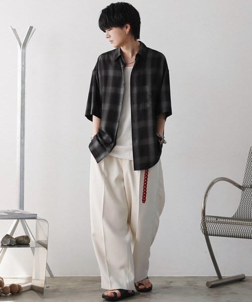 セール】HIGH TWISTED GABA WIDE TUCK SLACKS（スラックス