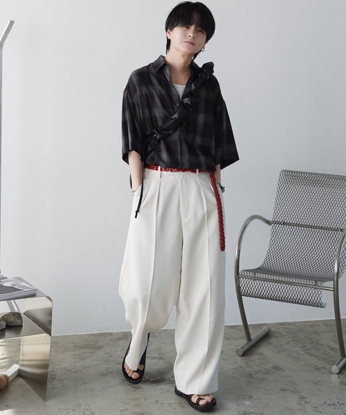 セール】HIGH TWISTED GABA WIDE TUCK SLACKS（スラックス