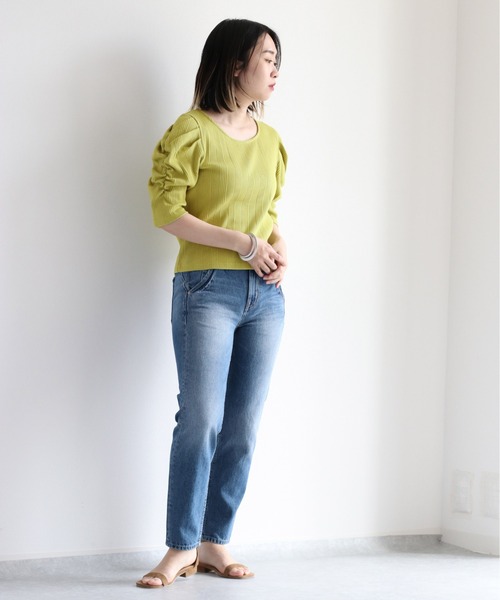 cepo(セポ)の「ギャザーパフスリーブ Tee(Tシャツ/カットソー・レディース・ブラック/オフホワイト/オレンジ/グリーン・M)」の1枚目の写真