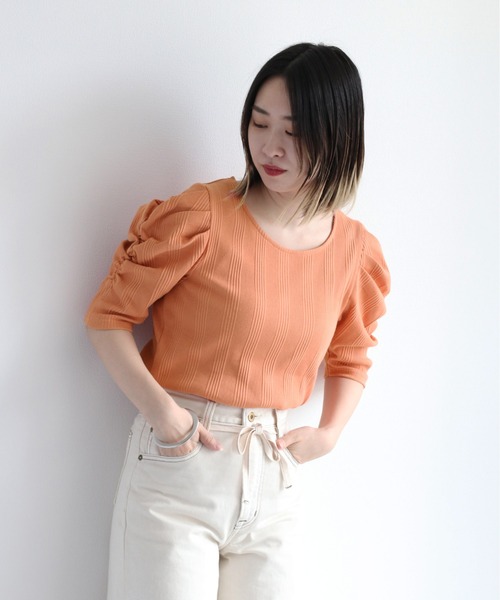 cepo(セポ)の「ギャザーパフスリーブ Tee(Tシャツ/カットソー・レディース・ブラック/オフホワイト/オレンジ/グリーン・M)」の10枚目の写真