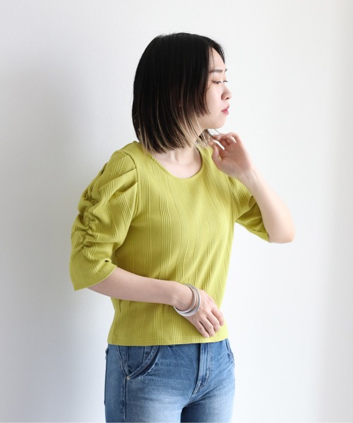 cepo(セポ)の「ギャザーパフスリーブ Tee(Tシャツ/カットソー・レディース・ブラック/オフホワイト/オレンジ/グリーン・M)」の6枚目の写真