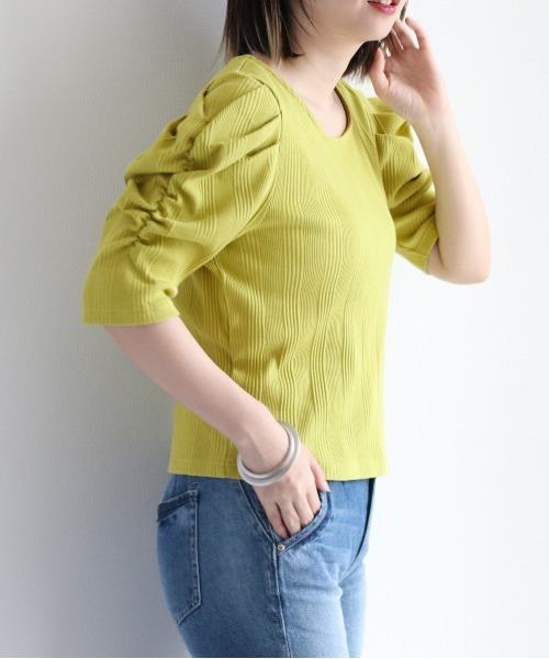 cepo(セポ)の「ギャザーパフスリーブ Tee(Tシャツ/カットソー・レディース・ブラック/オフホワイト/オレンジ/グリーン・M)」の9枚目の写真