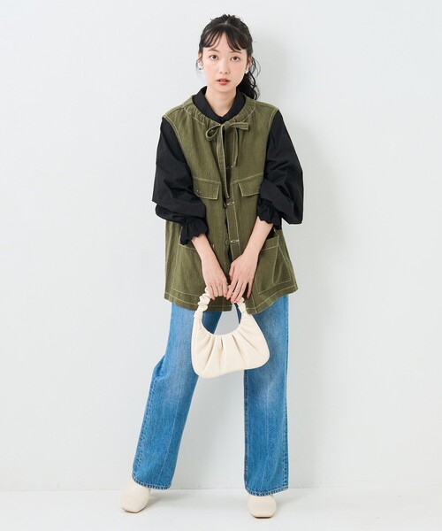 FREAK'S STORE（フリークスストア）の「リボンフラップポケットベスト（ベスト・レディース・ブラック/オリーブ/キャメル・ﾌﾘ-）」の5枚目の写真