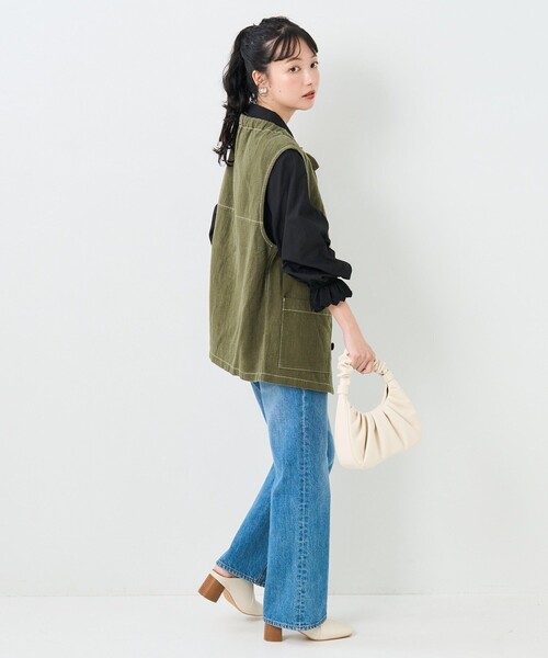 FREAK'S STORE（フリークスストア）の「リボンフラップポケットベスト（ベスト・レディース・ブラック/オリーブ/キャメル・ﾌﾘ-）」の8枚目の写真