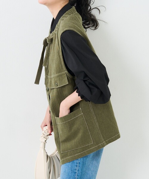 FREAK'S STORE（フリークスストア）の「リボンフラップポケットベスト（ベスト・レディース・ブラック/オリーブ/キャメル・ﾌﾘ-）」の16枚目の写真