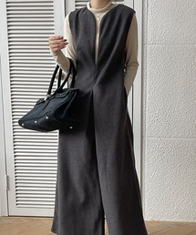 キーネックワイドサロペットパンツ オールインワン