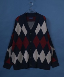 Plaid&Argyle Pattern Knit Cardigan/チェック&アーガイル ルーズニットカーディガン