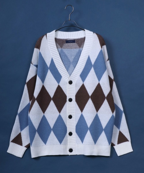ANPAS（アンパス）の「Plaid＆Argyle Pattern Knit Cardigan/チェック＆アーガイル ルーズニットカーディガン（カーディガン/ボレロ・メンズ・ブラック系その他/ブラウン系その他/ベージュ系その他/ブルー系その他/ブラック系その他2/ベージュ系その他2/ブルー系その他2/ブルー系その他3/ブルー系その他4/グレー系その他/ネイビー系/ネイビー系1/ホワイト系その他/グレー系その他2・M/L）」の2枚目の写真