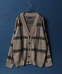 Plaid&Argyle Pattern Knit Cardigan/チェック&アーガイル ルーズニットカーディガン