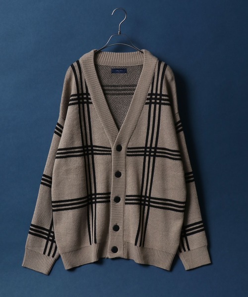 ANPAS（アンパス）の「Plaid＆Argyle Pattern Knit Cardigan/チェック＆アーガイル ルーズニットカーディガン（カーディガン/ボレロ・メンズ・ブラック系その他/ブラウン系その他/ベージュ系その他/ブルー系その他/ブラック系その他2/ベージュ系その他2/ブルー系その他2/ブルー系その他3/ブルー系その他4/グレー系その他/ネイビー系/ネイビー系1/ホワイト系その他/グレー系その他2・M/L）」の7枚目の写真