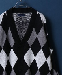 Plaid&Argyle Pattern Knit Cardigan/チェック&アーガイル ルーズニットカーディガン