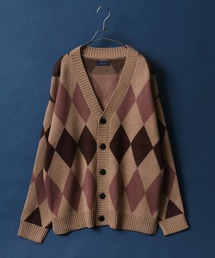 Plaid&Argyle Pattern Knit Cardigan/チェック&アーガイル ルーズニットカーディガン