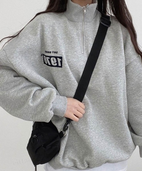 Dalfwin（ダールフィン）の「韓国ファッション1978刺繍ハーフジップ長袖オーバーサイズ裏起毛＆起毛なしスウェット（スウェット・レディース・チャコールグレー/ベージュ/グレー/グレー系その他/ベージュ系その他/グレー系その他2・FREE）」の9枚目の写真