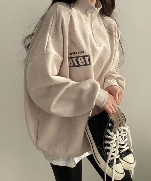 Dalfwin（ダールフィン）の「韓国ファッション1978刺繍ハーフジップ長袖オーバーサイズ裏起毛＆起毛なしスウェット（スウェット・レディース・チャコールグレー/ベージュ/グレー/グレー系その他/ベージュ系その他/グレー系その他2・FREE）」の11枚目の写真