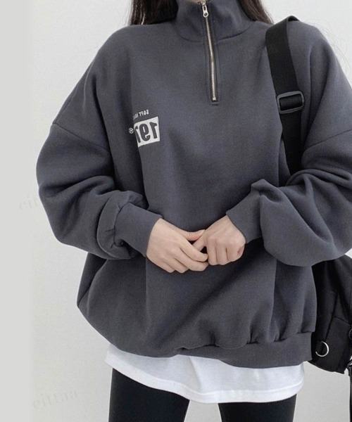 Dalfwin（ダールフィン）の「韓国ファッション1978刺繍ハーフジップ長袖オーバーサイズ裏起毛＆起毛なしスウェット（スウェット・レディース・チャコールグレー/ベージュ/グレー/グレー系その他/ベージュ系その他/グレー系その他2・FREE）」の17枚目の写真