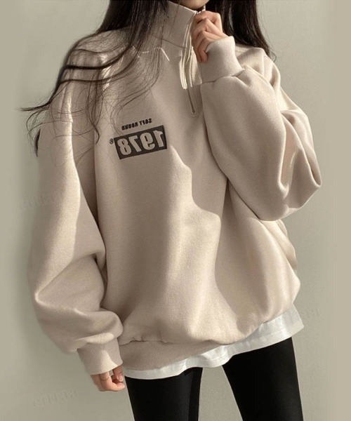 Dalfwin（ダールフィン）の「韓国ファッション1978刺繍ハーフジップ長袖オーバーサイズ裏起毛＆起毛なしスウェット（スウェット・レディース・チャコールグレー/ベージュ/グレー/グレー系その他/ベージュ系その他/グレー系その他2・FREE）」の12枚目の写真