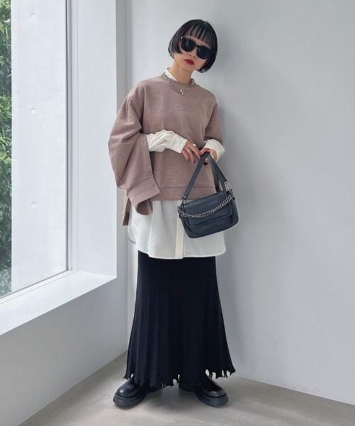 PAGEBOY(ページボーイ)の「ダメージヘムニットスカート(スカート・レディース・ブラック/オフホワイト/チェリーレッド・FREE)」の4枚目の写真