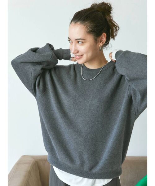 カシミヤ混スムース編みルーズニット