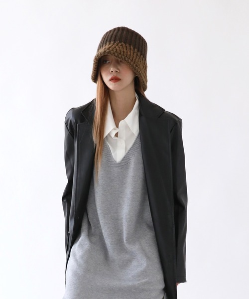 UNE MANSION（ユヌマンション）の「ツーカラー配色ニットハット（ニットキャップ/ビーニー・レディース・グリーン/グレー/ブラウン/ベージュ・ONE SIZE）」の11枚目の写真