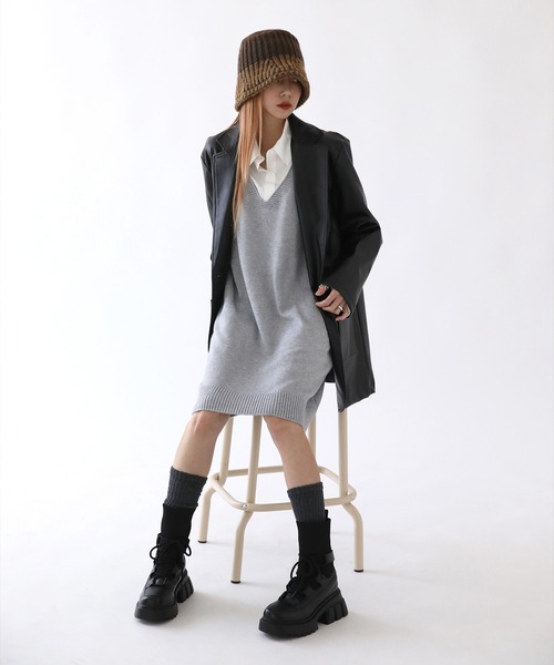 UNE MANSION（ユヌマンション）の「ツーカラー配色ニットハット（ニットキャップ/ビーニー・レディース・グリーン/グレー/ブラウン/ベージュ・ONE SIZE）」の12枚目の写真