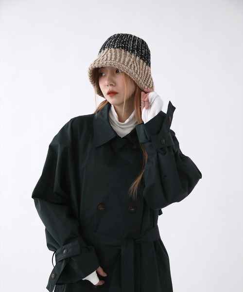 UNE MANSION（ユヌマンション）の「ツーカラー配色ニットハット（ニットキャップ/ビーニー・レディース・グリーン/グレー/ブラウン/ベージュ・ONE SIZE）」の15枚目の写真