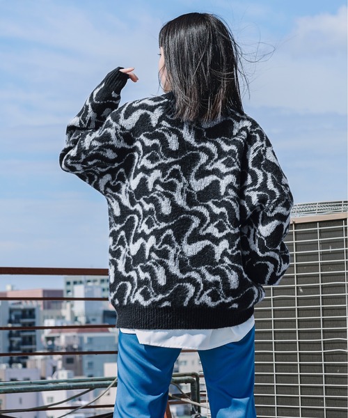 Ellno Loset（エルノロゼット）の「モヘアタッチジャガードカーディガン（カーディガン/ボレロ・メンズ・ブラック/ブルー・MEDIUM/LARGE）」の5枚目の写真