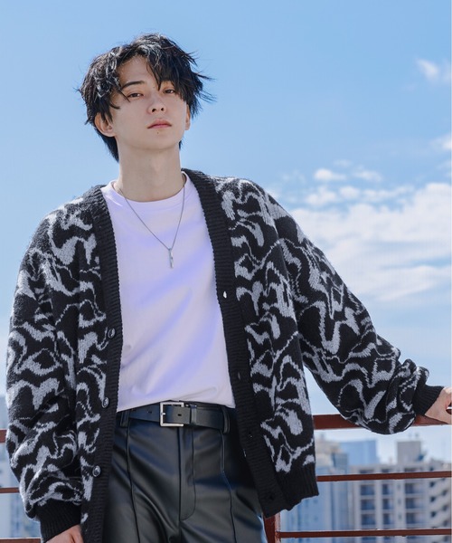 Ellno Loset（エルノロゼット）の「モヘアタッチジャガードカーディガン（カーディガン/ボレロ・メンズ・ブラック/ブルー・MEDIUM/LARGE）」の7枚目の写真