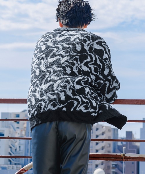 Ellno Loset（エルノロゼット）の「モヘアタッチジャガードカーディガン（カーディガン/ボレロ・メンズ・ブラック/ブルー・MEDIUM/LARGE）」の9枚目の写真