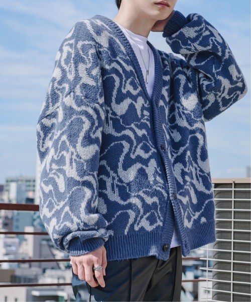 Ellno Loset（エルノロゼット）の「モヘアタッチジャガードカーディガン（カーディガン/ボレロ・メンズ・ブラック/ブルー・MEDIUM/LARGE）」の12枚目の写真