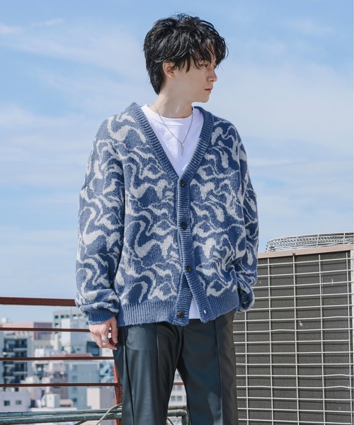 Ellno Loset（エルノロゼット）の「モヘアタッチジャガードカーディガン（カーディガン/ボレロ・メンズ・ブラック/ブルー・MEDIUM/LARGE）」の13枚目の写真