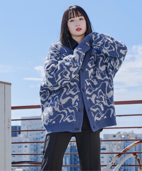 Ellno Loset（エルノロゼット）の「モヘアタッチジャガードカーディガン（カーディガン/ボレロ・メンズ・ブラック/ブルー・MEDIUM/LARGE）」の15枚目の写真