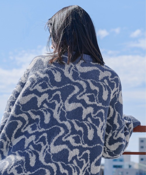 Ellno Loset（エルノロゼット）の「モヘアタッチジャガードカーディガン（カーディガン/ボレロ・メンズ・ブラック/ブルー・MEDIUM/LARGE）」の18枚目の写真