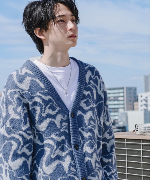 Ellno Loset（エルノロゼット）の「モヘアタッチジャガードカーディガン（カーディガン/ボレロ・メンズ・ブラック/ブルー・MEDIUM/LARGE）」の11枚目の写真