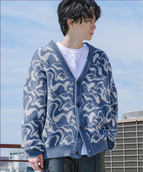 Ellno Loset（エルノロゼット）の「モヘアタッチジャガードカーディガン（カーディガン/ボレロ・メンズ・ブラック/ブルー・MEDIUM/LARGE）」の20枚目の写真