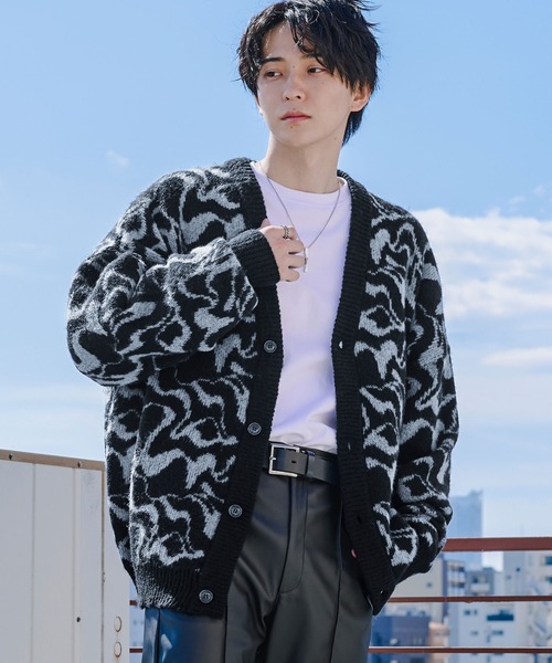 Ellno Loset（エルノロゼット）の「モヘアタッチジャガードカーディガン（カーディガン/ボレロ・メンズ・ブラック/ブルー・MEDIUM/LARGE）」の21枚目の写真