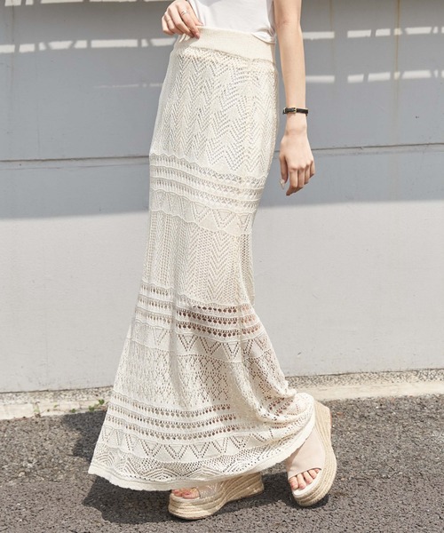 OLUPIC(オルピック)の「OLUPIC/【WEB限定】クロシェロングスカート(スカート・レディース・グリーン系その他/アイボリー/ベージュ/ブラウン・FREE)」の1枚目の写真