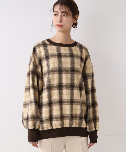 SHOO・LA・RUE（シューラルー）の「◆チェック柄ボリュームトップス（Tシャツ/カットソー・レディース・ブラック系1/ダークブラウン系1・00）」の15枚目の写真