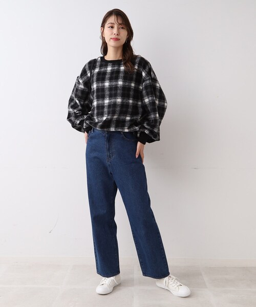 SHOO・LA・RUE（シューラルー）の「◆チェック柄ボリュームトップス（Tシャツ/カットソー・レディース・ブラック系1/ダークブラウン系1・00）」の6枚目の写真