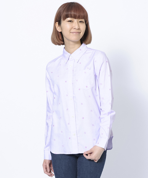 X-girl（エックスガール）の「EMBROIDERED OX SHIRT（シャツ/ブラウス・レディース・ホワイト/ライトパープル/ライトブルー・1/2）」の3枚目の写真